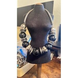 Silver and Black Beaded Necklace